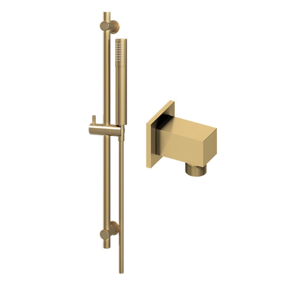 Product Cut out image of the Abacus Edge Brushed Brass Riser Kit with Handheld Shower & Square Outlet TBKT-20-8203